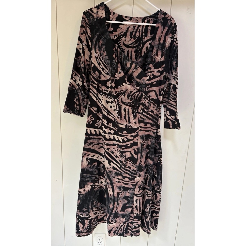 Soft Surroundings Women's Size L 3/4 Sleeve Wrap Style Dress Boho Artsy Casual